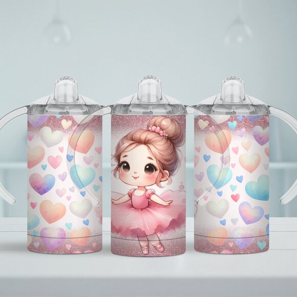 Personalized (optional) Cute Ballerina Sippy Cup with 2 Lids - Picture 1 of 3